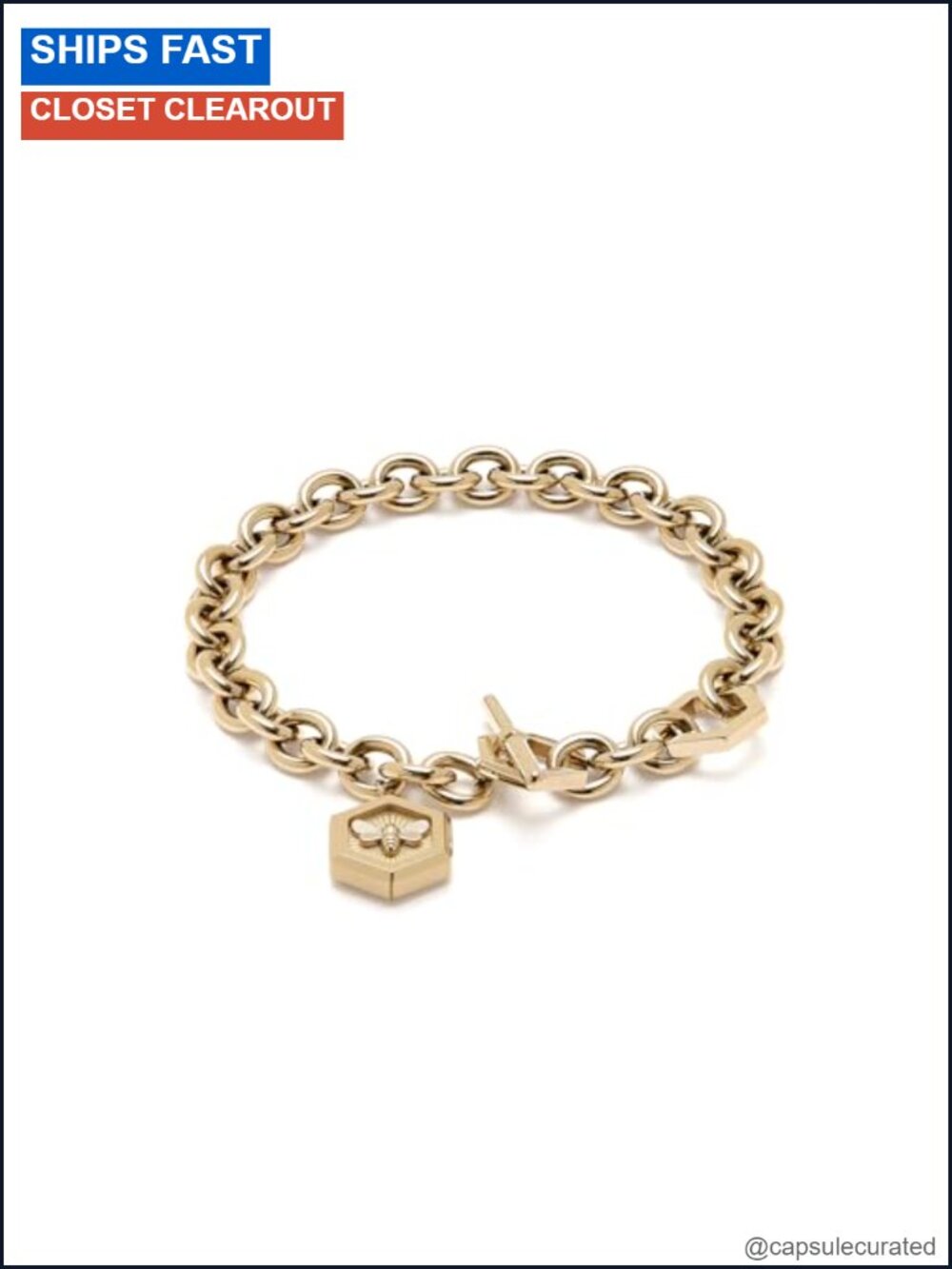 Gold Plated Bee Honeycomb T-Bar Bracelet Adjustable Lobster Clasp